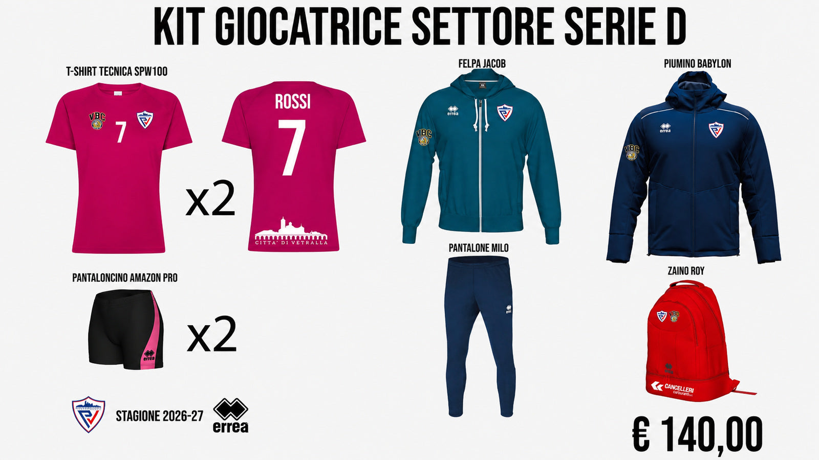 Kit Giocatrice Settore Serie D Città di Vetralla 2026/27