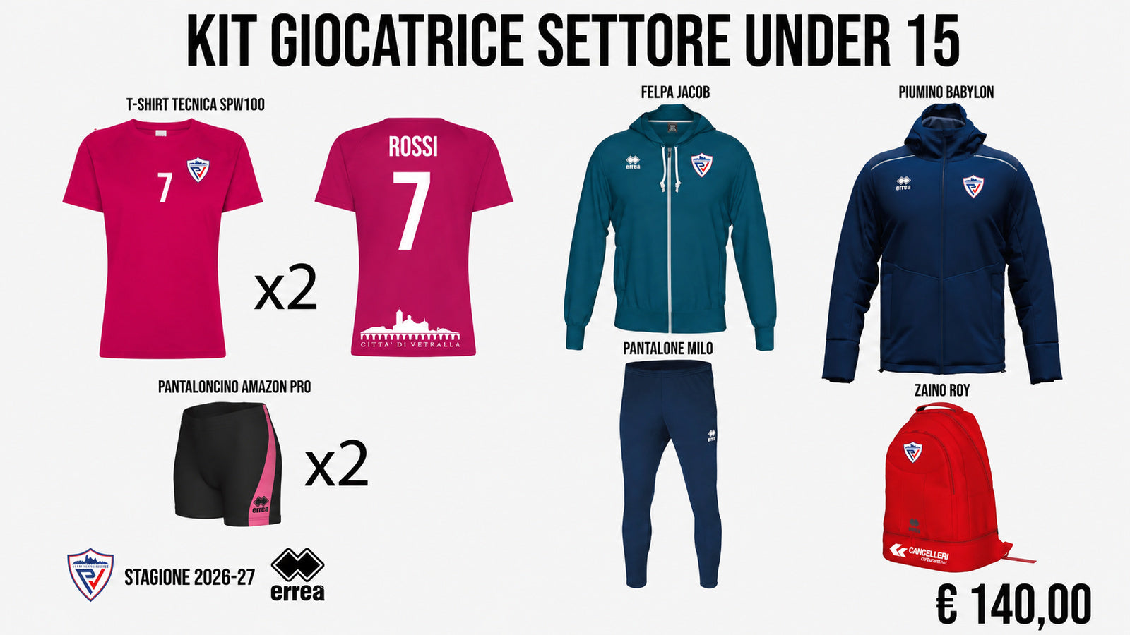 Kit Giocatrice Settore Under 15 Città di Vetralla 2026/27