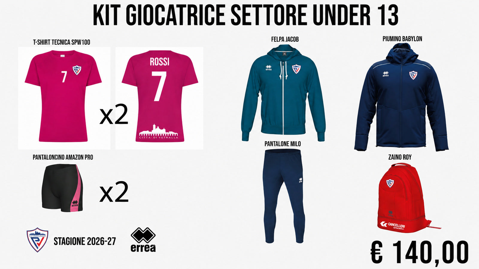 Kit Giocatrice Settore Under 13 Città di Vetralla 2026/27