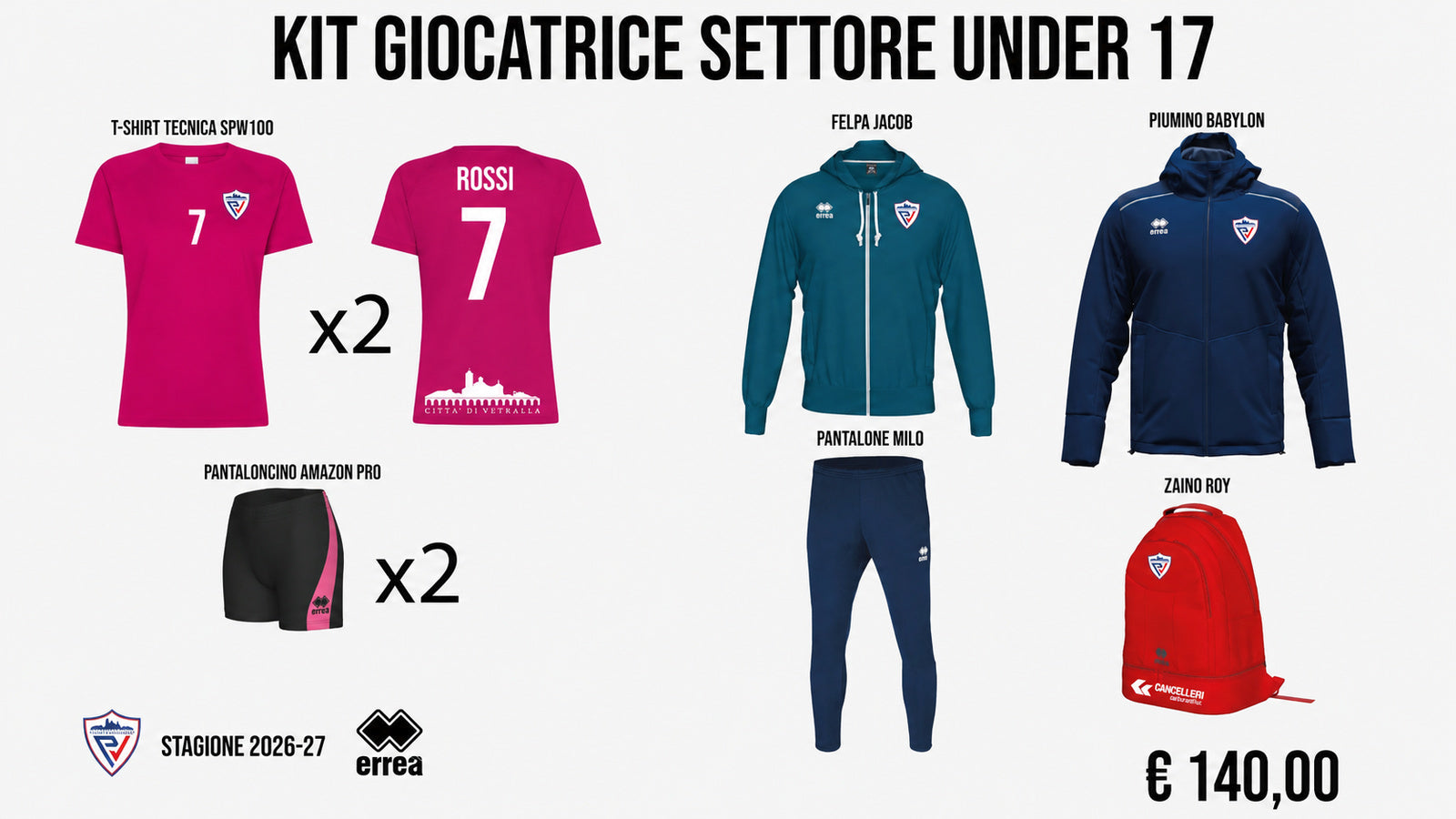 Kit Giocatrice Settore Under 17 Città di Vetralla 2026/27