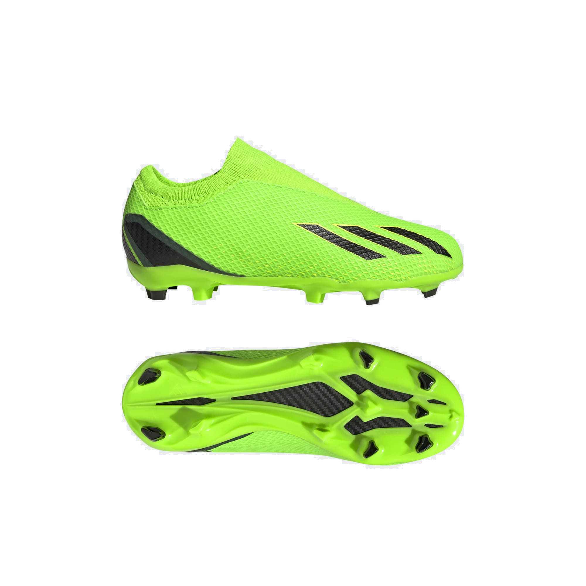 adidas X Speedportal 3 Laceless FG Jr verde su fondo bianco