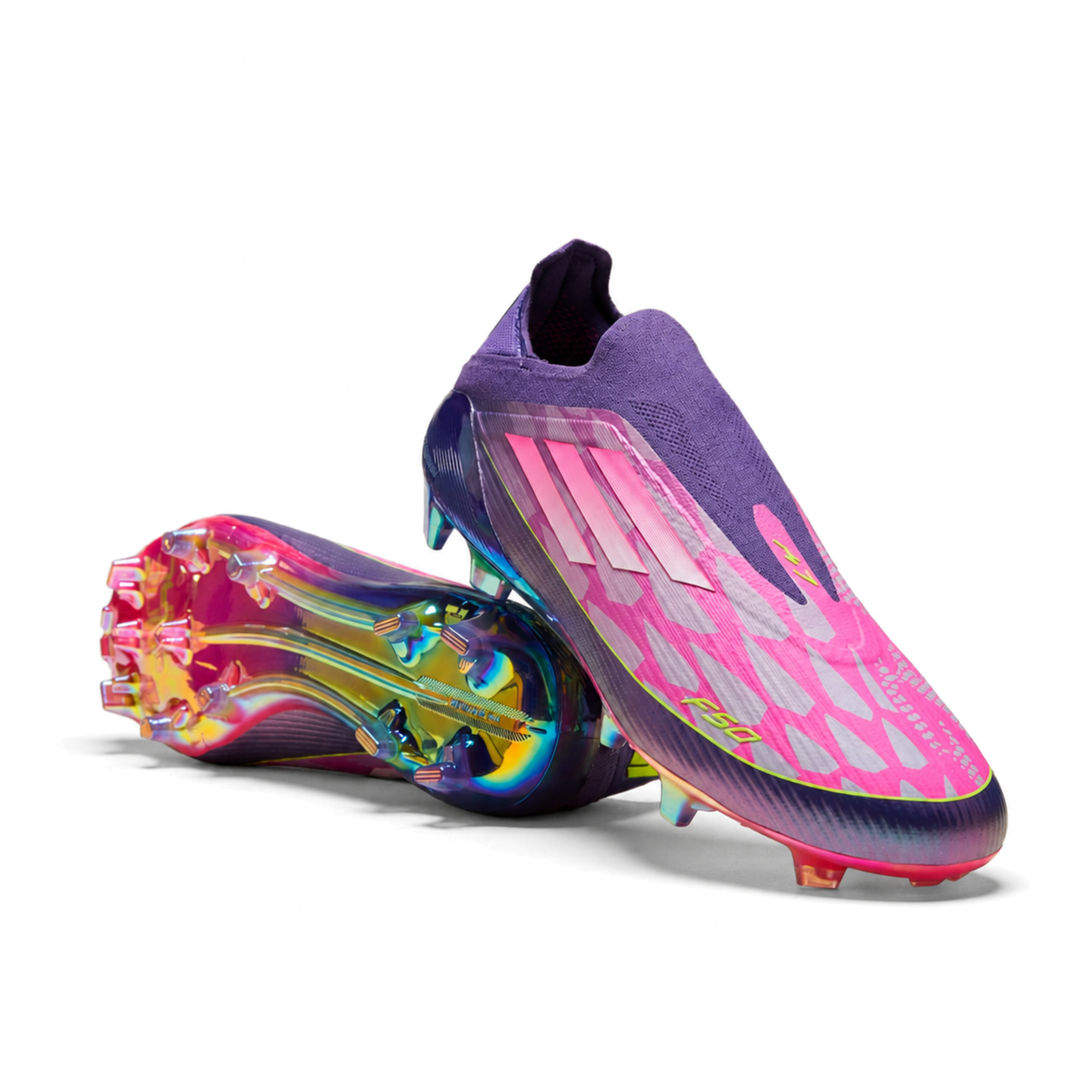 adidas F50 Elite Laceless Lamine Yamal FG viola su fondo bianco