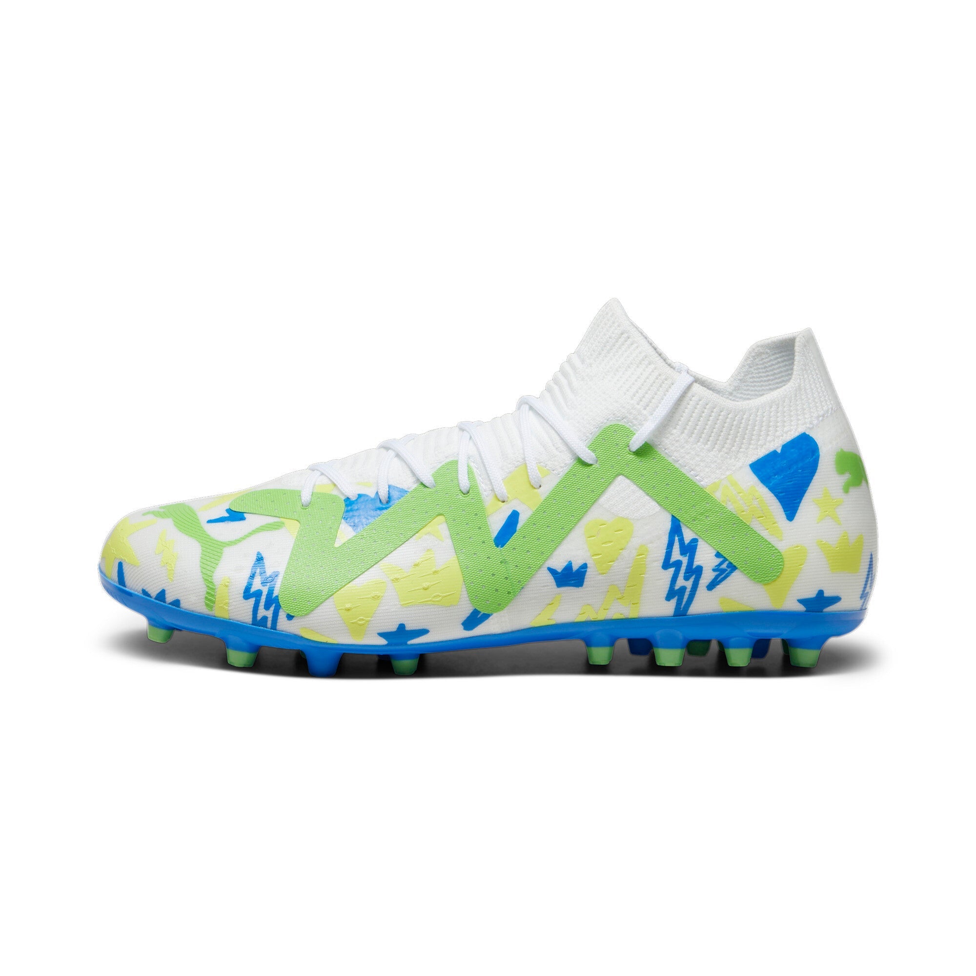 PUMA FUTURE Match x Neymar MG bianca e verde su fondo bianco